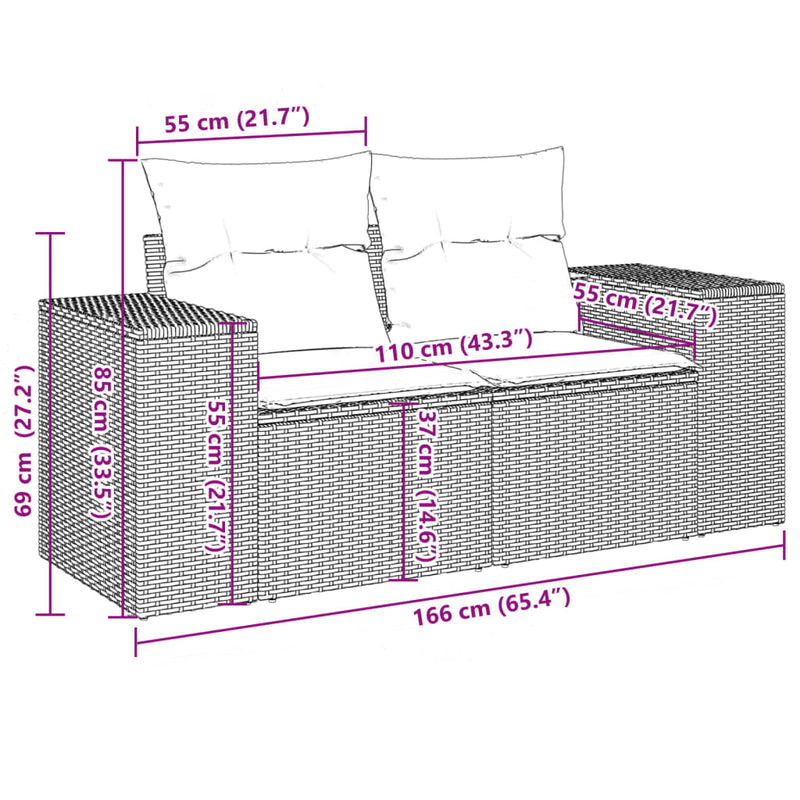 vidaXL 7 Piece Garden Sofa Set with Cushions Black Poly Rattan