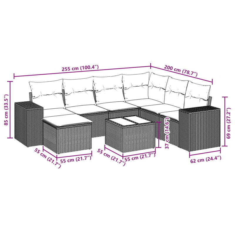 vidaXL 8 Piece Garden Sofa Set with Cushions Black Poly Rattan