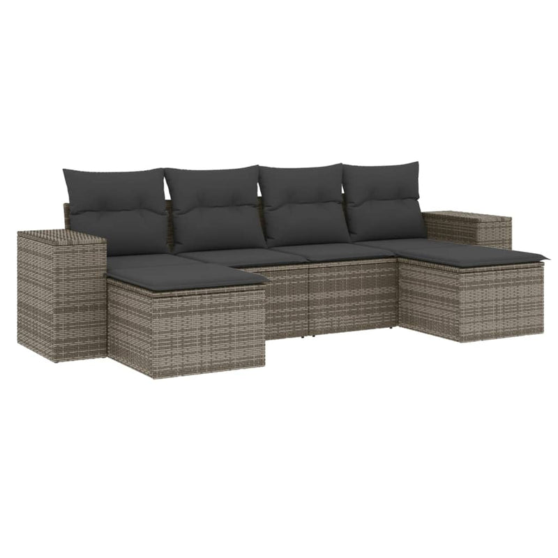 6 Piece Garden Sofa Set with Cushions Grey Poly Rattan