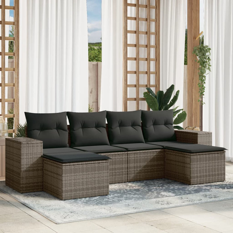 6 Piece Garden Sofa Set with Cushions Grey Poly Rattan