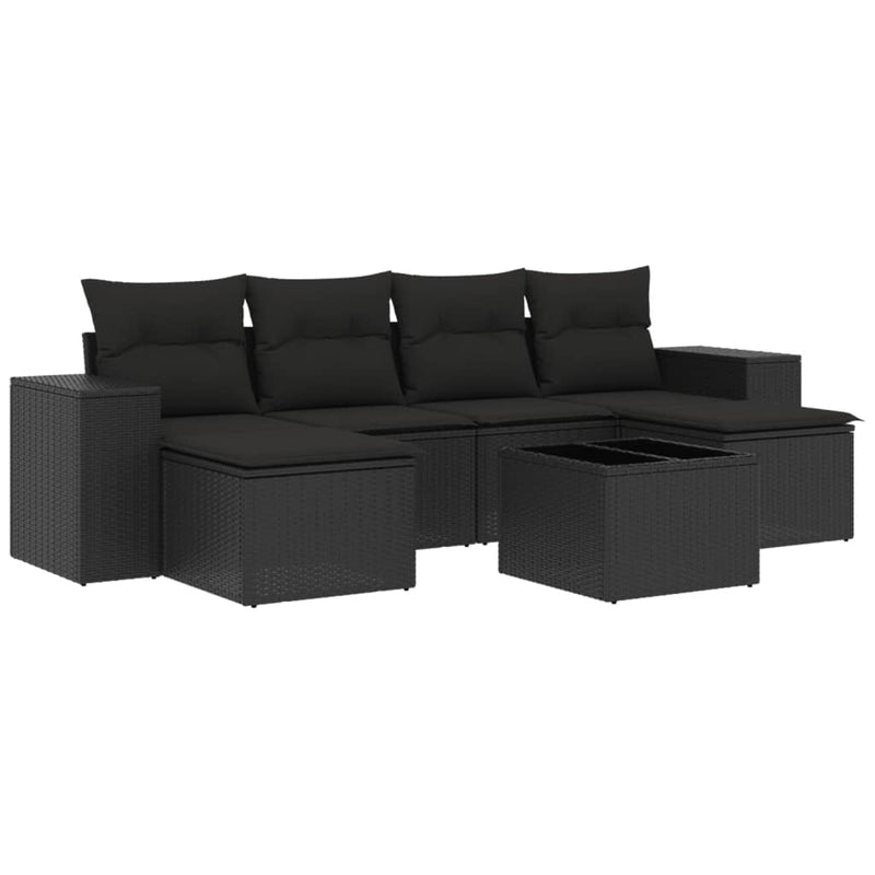 vidaXL 7 Piece Garden Sofa Set with Cushions Black Poly Rattan