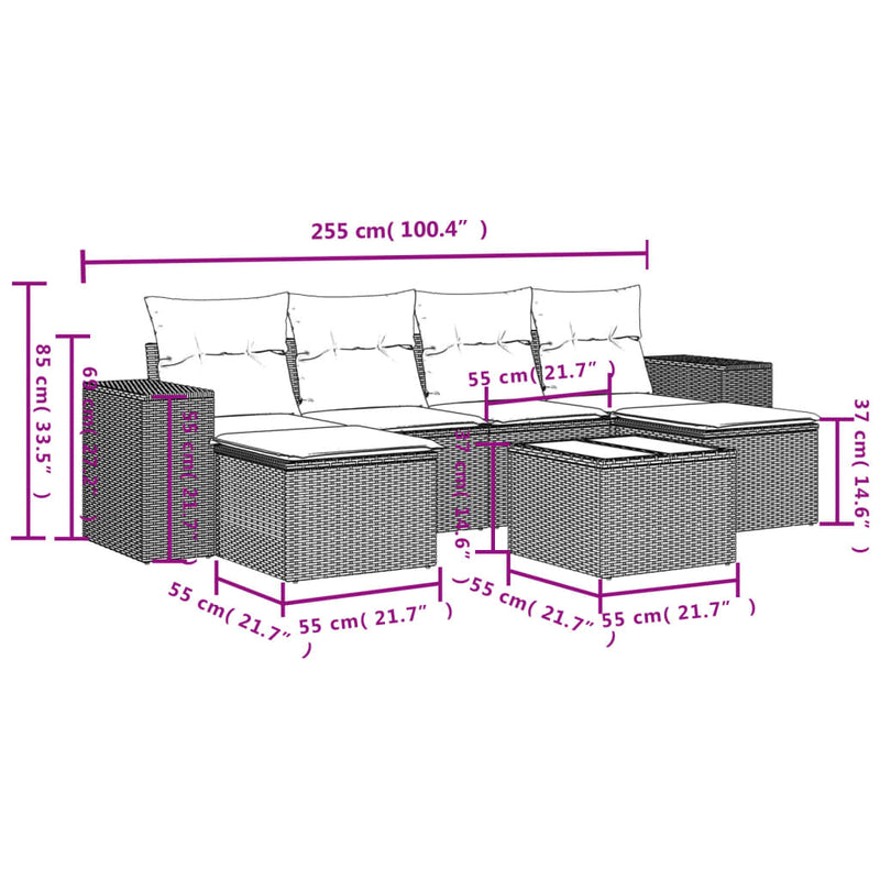 vidaXL 7 Piece Garden Sofa Set with Cushions Black Poly Rattan