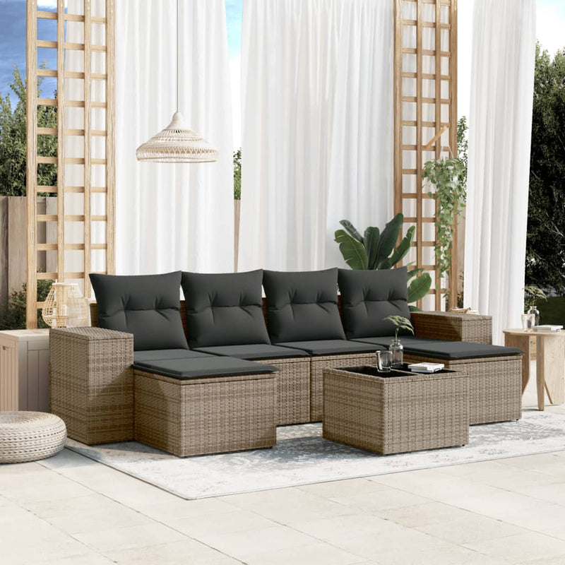 7 Piece Garden Sofa Set with Cushions Grey Poly Rattan