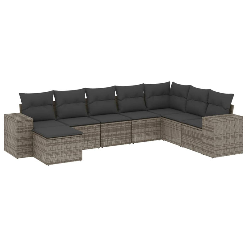 8 Piece Garden Sofa Set with Cushions Grey Poly Rattan