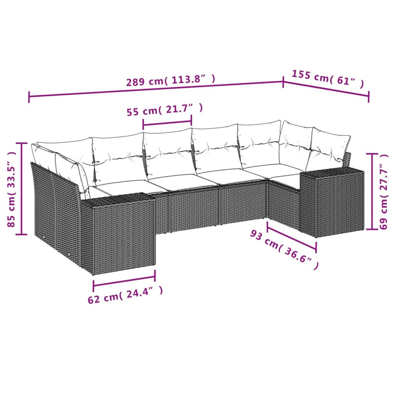 vidaXL 7 Piece Garden Sofa Set with Cushions Black Poly Rattan