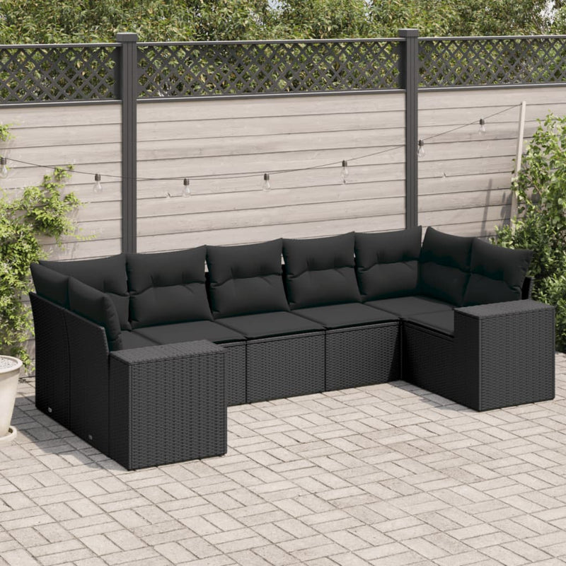 vidaXL 7 Piece Garden Sofa Set with Cushions Black Poly Rattan