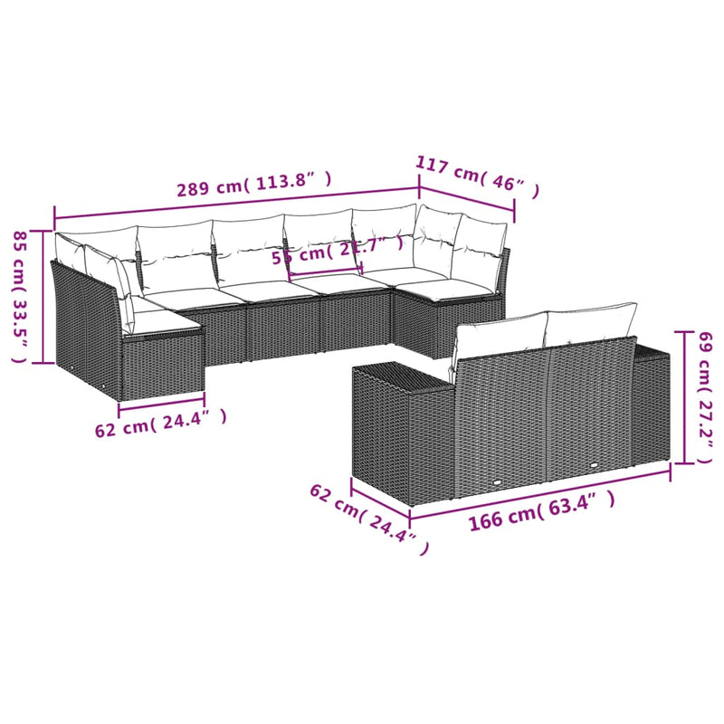vidaXL 9 Piece Garden Sofa Set with Cushions Black Poly Rattan