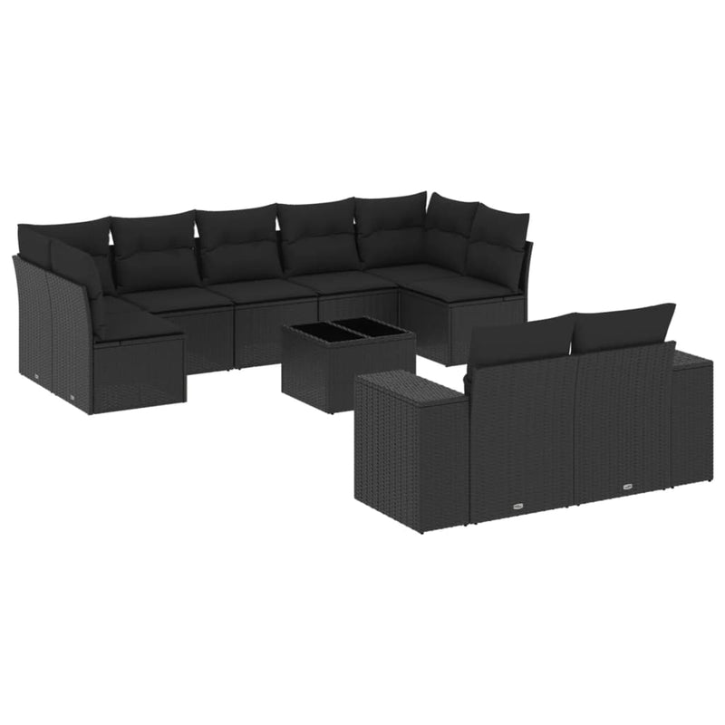vidaXL 10 Piece Garden Sofa Set with Cushions Black Poly Rattan