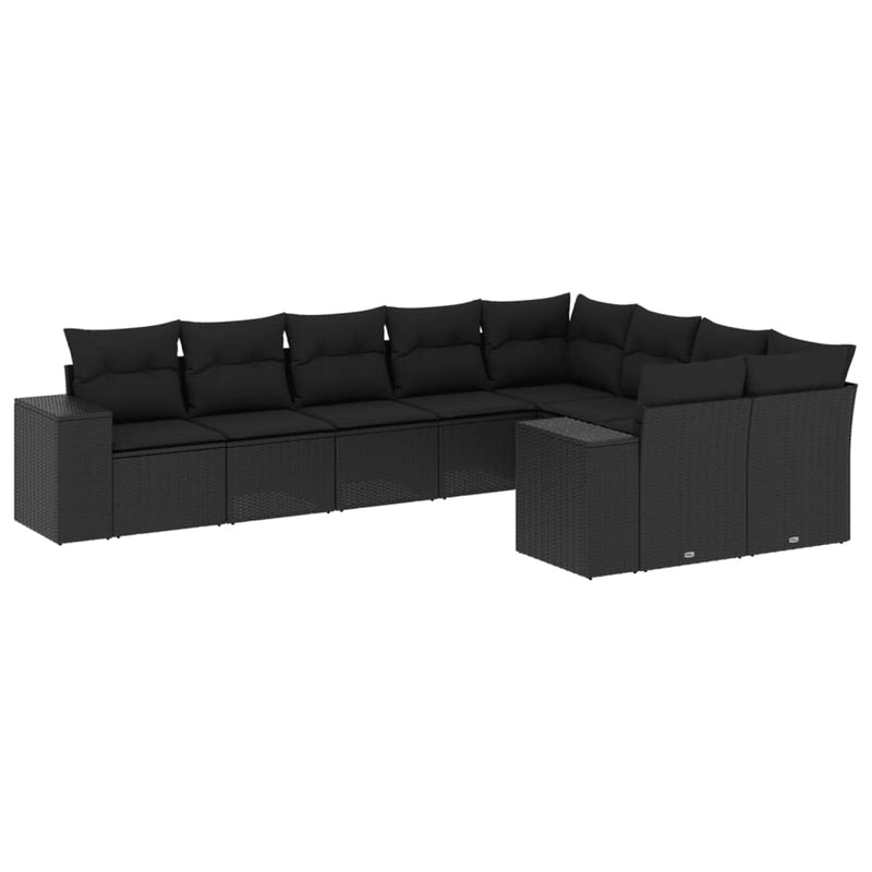 vidaXL 9 Piece Garden Sofa Set with Cushions Black Poly Rattan