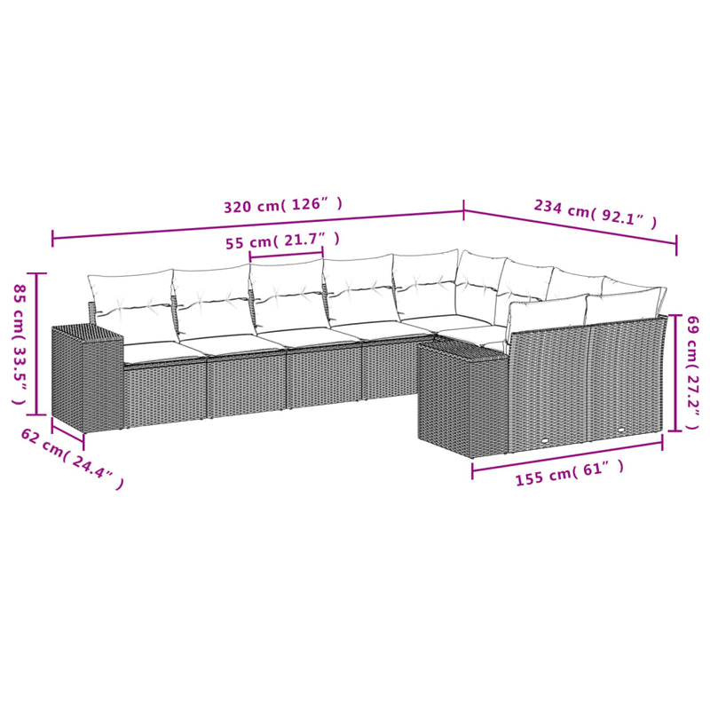 vidaXL 9 Piece Garden Sofa Set with Cushions Black Poly Rattan