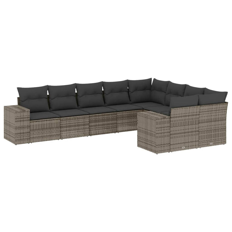 9 Piece Garden Sofa Set with Cushions Grey Poly Rattan