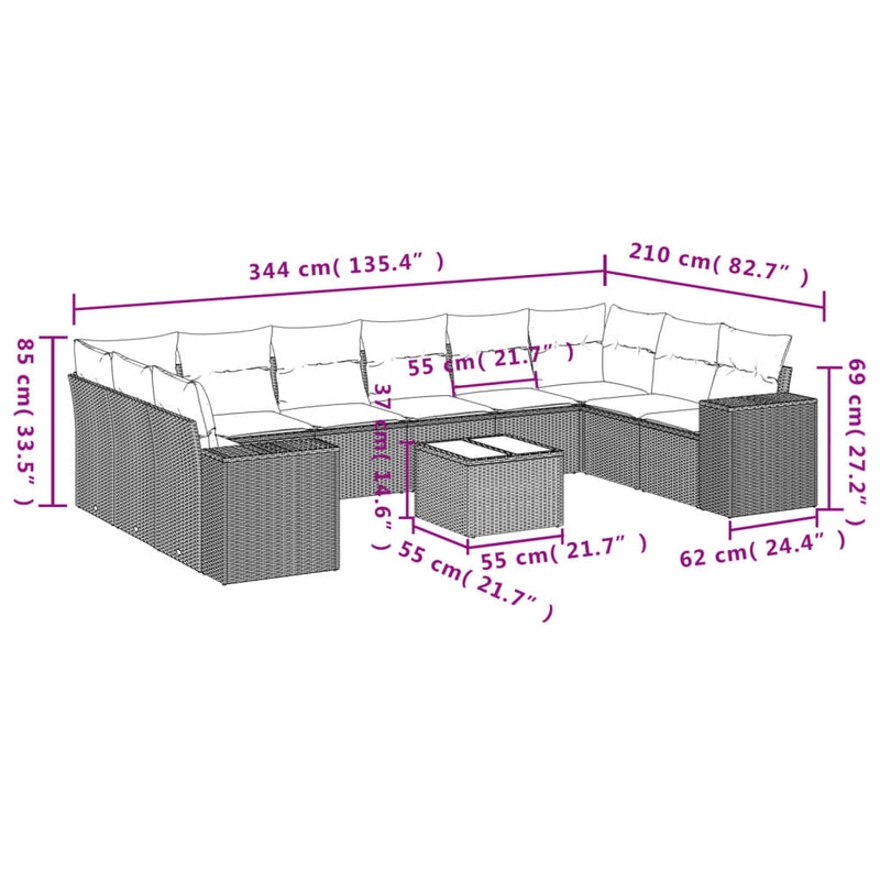 11 Piece Garden Sofa Set with Cushions Grey Poly Rattan