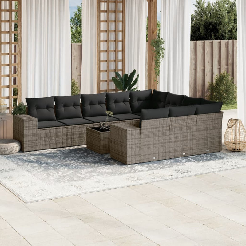 11 Piece Garden Sofa Set with Cushions Grey Poly Rattan