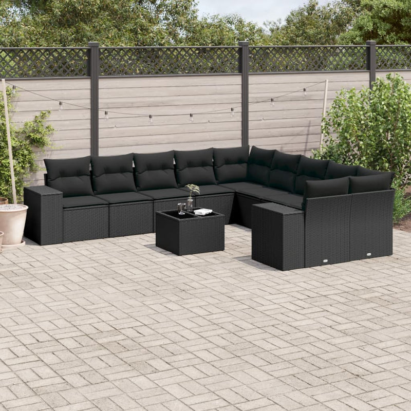 vidaXL 11 Piece Garden Sofa Set with Cushions Black Poly Rattan