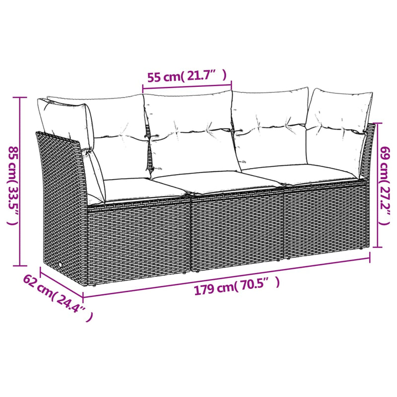 3 Piece Garden Sofa Set with Cushions Grey Poly Rattan