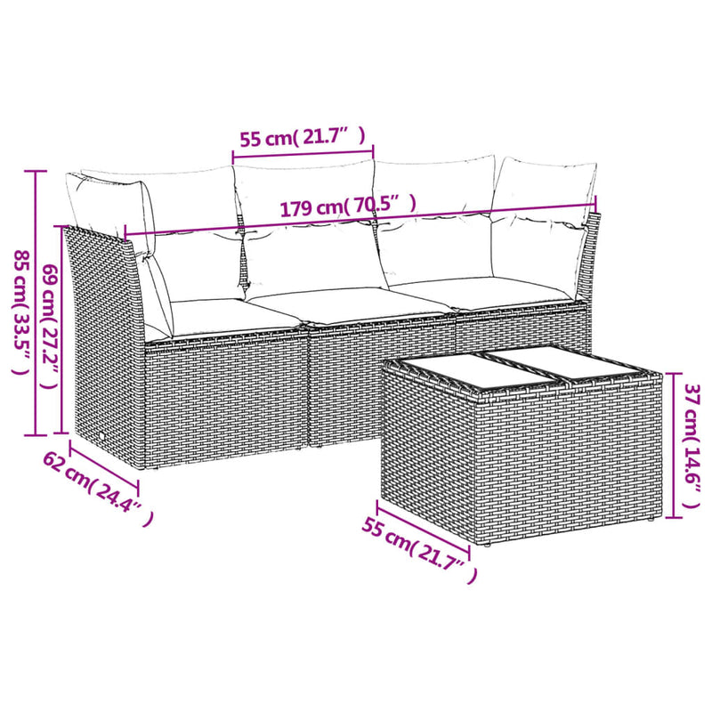 vidaXL 4 Piece Garden Sofa Set with Cushions Black Poly Rattan
