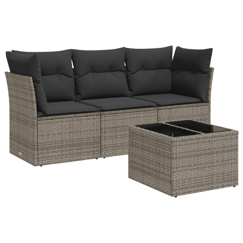 4 Piece Garden Sofa Set with Cushions Grey Poly Rattan