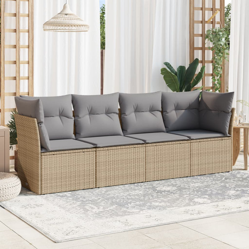 4 Piece Garden Sofa Set with Cushions Beige Poly Rattan