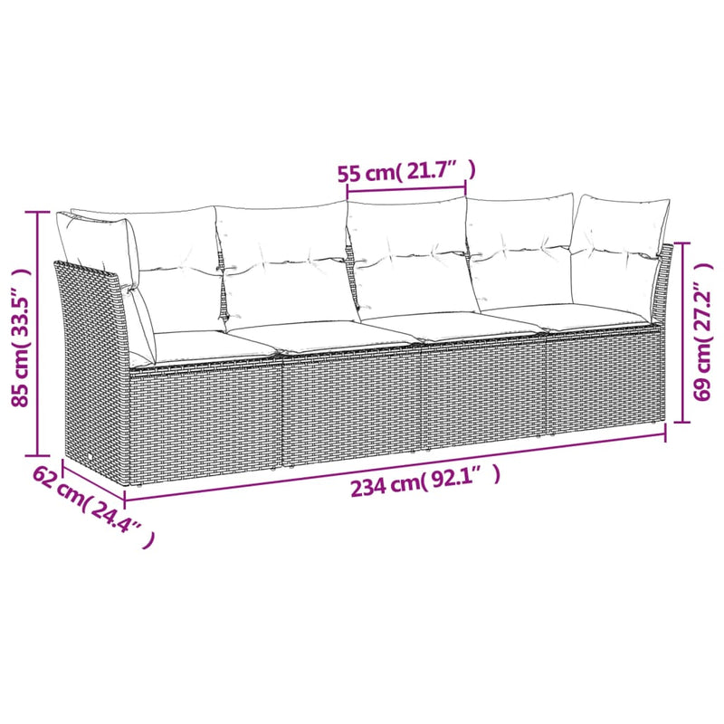 vidaXL 4 Piece Garden Sofa Set with Cushions Grey Poly Rattan