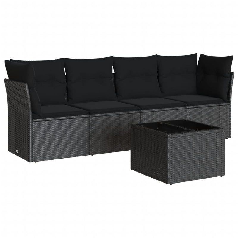 vidaXL 5 Piece Garden Sofa Set with Cushions Black Poly Rattan