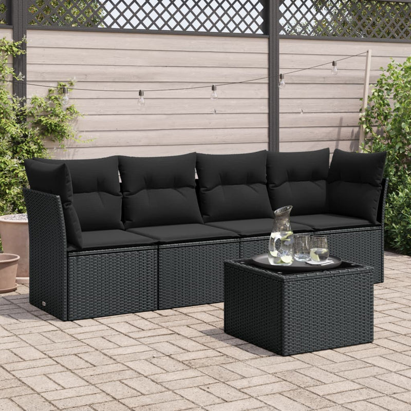 vidaXL 5 Piece Garden Sofa Set with Cushions Black Poly Rattan