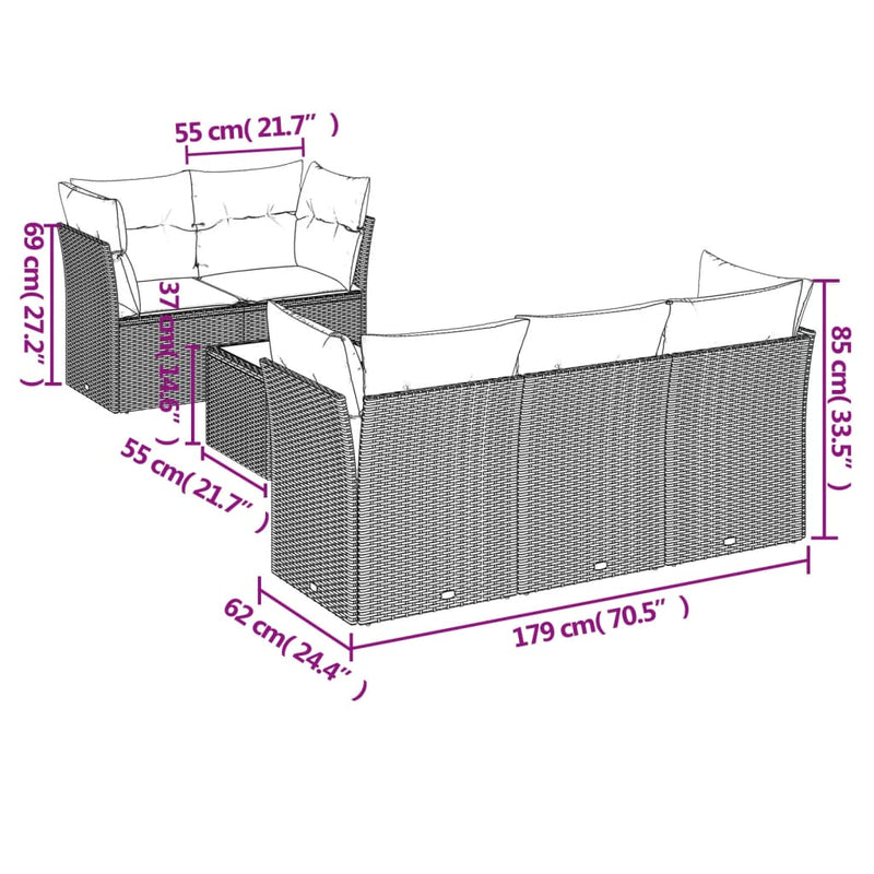 vidaXL 6 Piece Garden Sofa Set with Cushions Black Poly Rattan