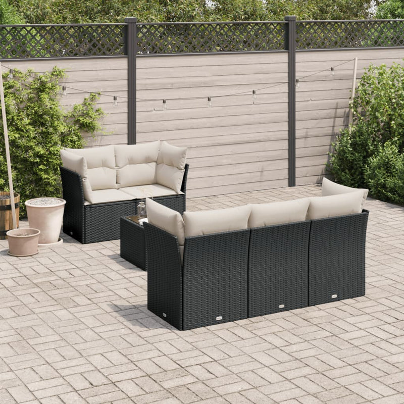 vidaXL 6 Piece Garden Sofa Set with Cushions Black Poly Rattan