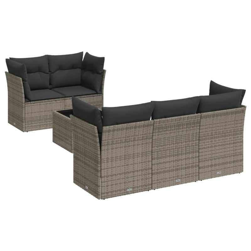 6 Piece Garden Sofa Set with Cushions Grey Poly Rattan