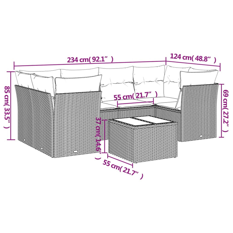 vidaXL 7 Piece Garden Sofa Set with Cushions Black Poly Rattan