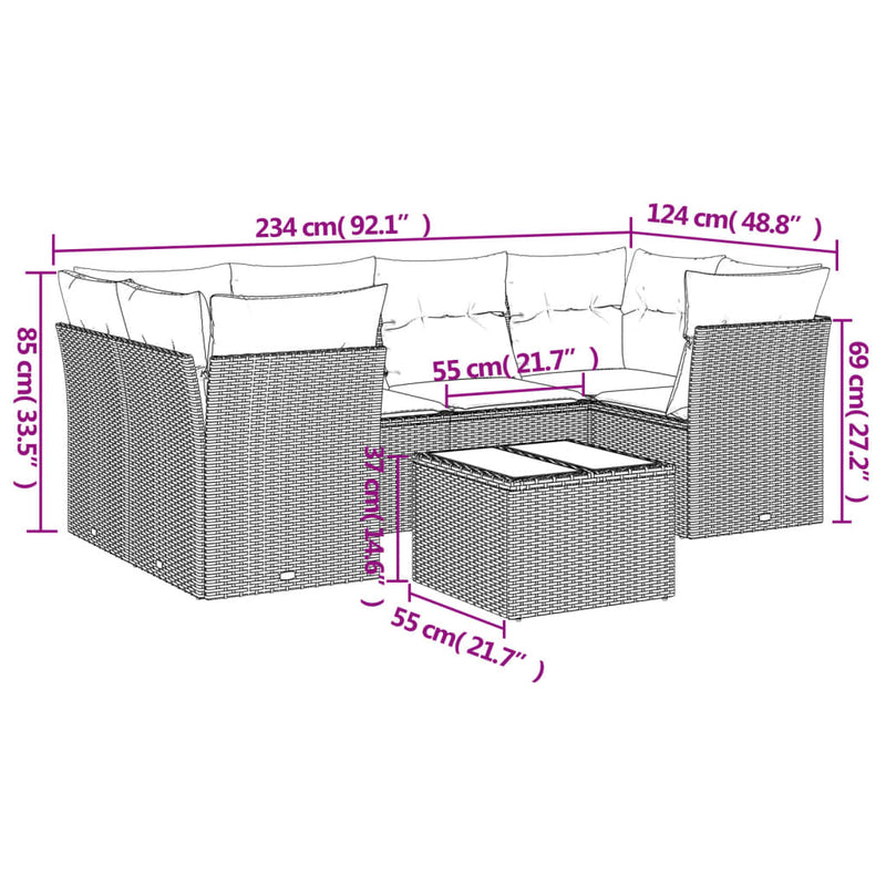vidaXL 7 Piece Garden Sofa Set with Cushions Grey Poly Rattan