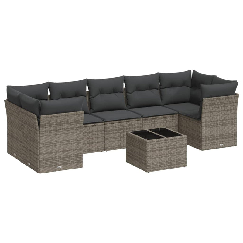 8 Piece Garden Sofa Set with Cushions Grey Poly Rattan