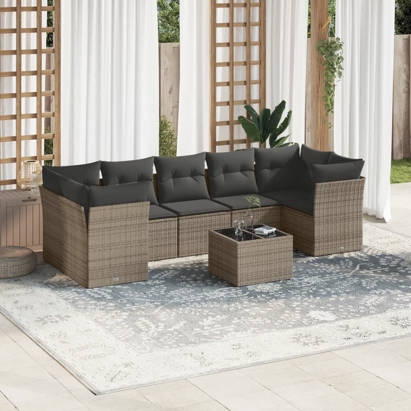 vidaXL 8 Piece Garden Sofa Set with Cushions Grey Poly Rattan