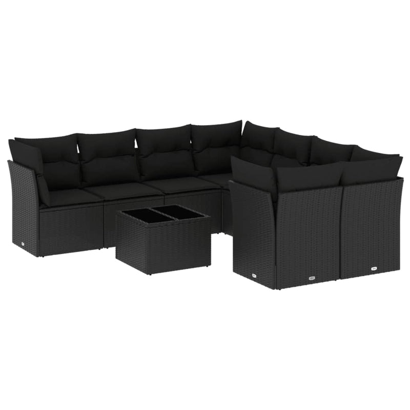 vidaXL 9 Piece Garden Sofa Set with Cushions Black Poly Rattan
