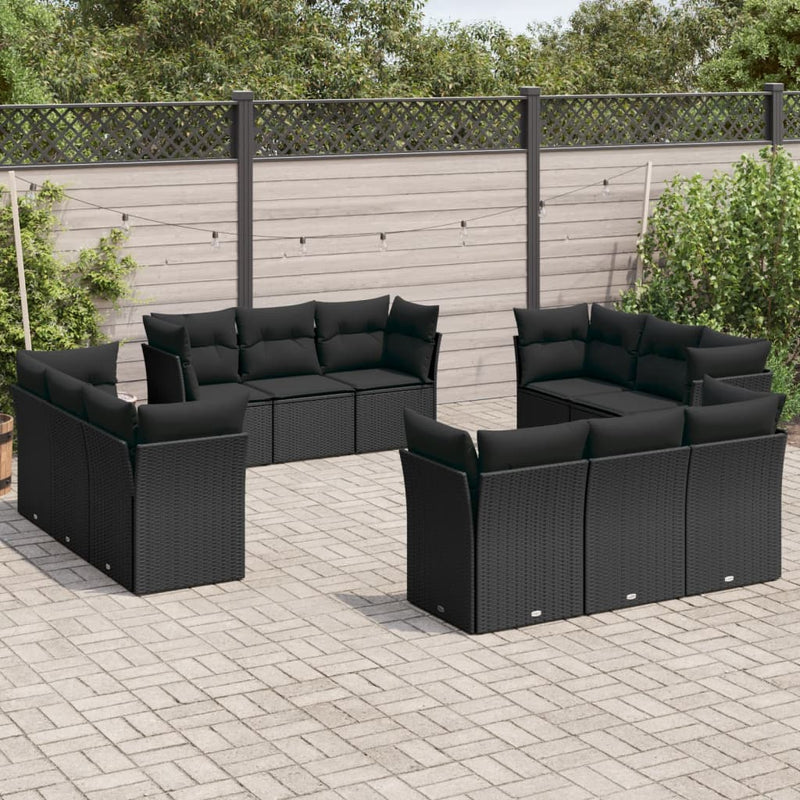 vidaXL 12 Piece Garden Sofa Set with Cushions Black Poly Rattan