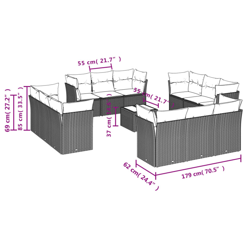 vidaXL 13 Piece Garden Sofa Set with Cushions Black Poly Rattan