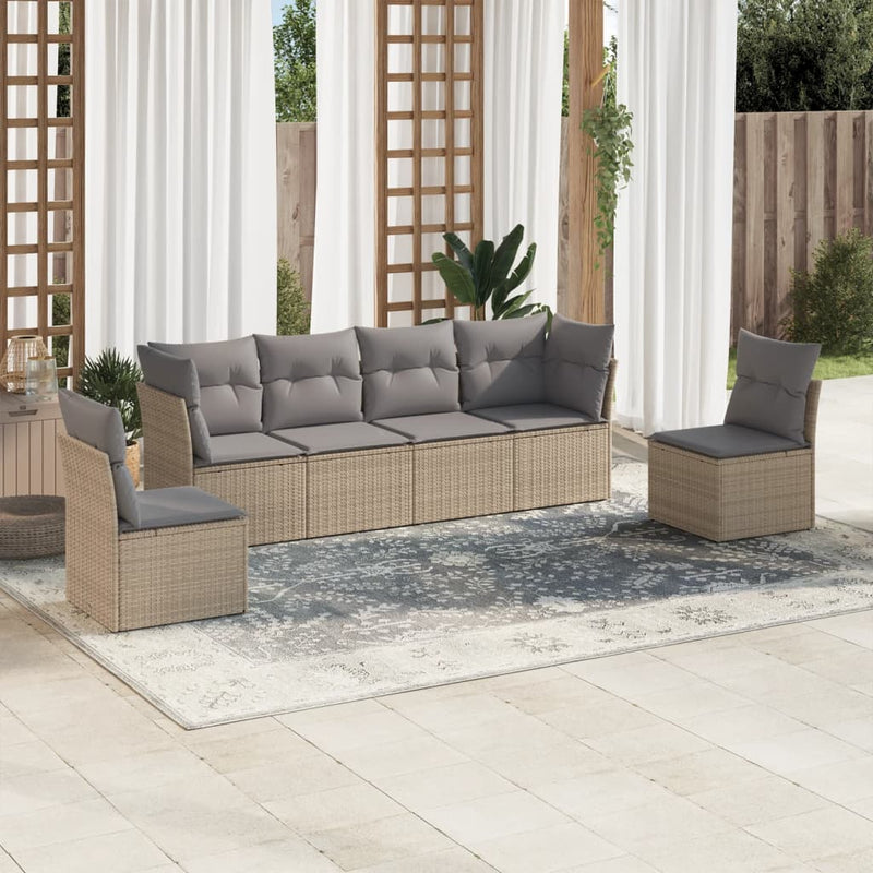 6 Piece Garden Sofa Set with Cushions Beige Poly Rattan