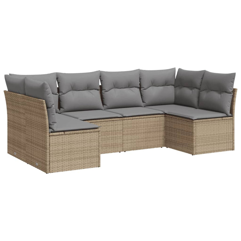 vidaXL 6 Piece Garden Sofa Set with Cushions Beige Poly Rattan