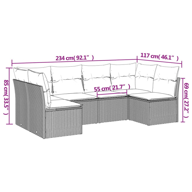 vidaXL 6 Piece Garden Sofa Set with Cushions Grey Poly Rattan