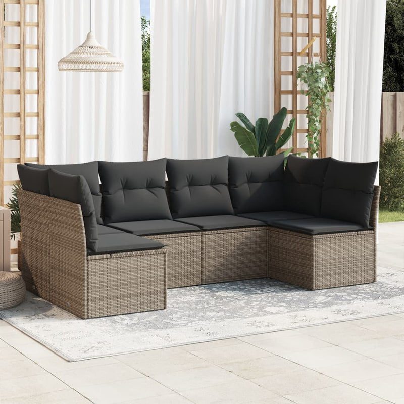 6 Piece Garden Sofa Set with Cushions Grey Poly Rattan