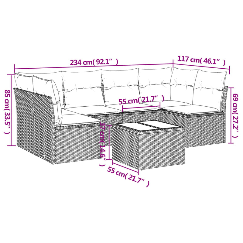 vidaXL 7 Piece Garden Sofa Set with Cushions Black Poly Rattan