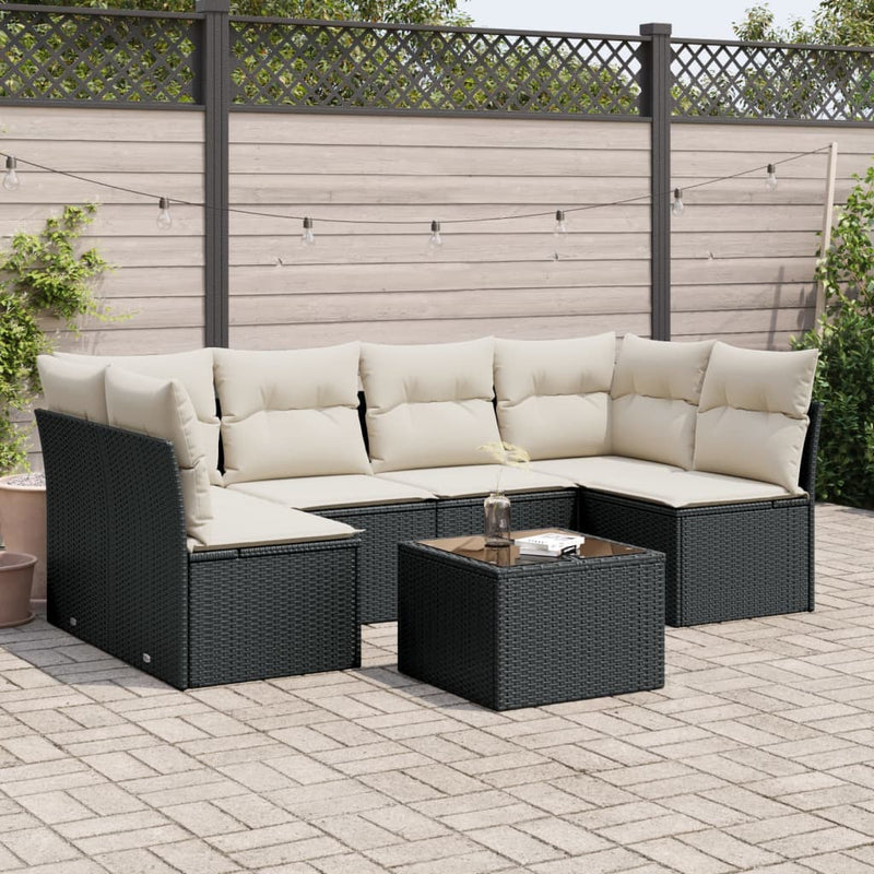 vidaXL 7 Piece Garden Sofa Set with Cushions Black Poly Rattan
