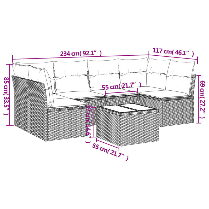 vidaXL 7 Piece Garden Sofa Set with Cushions Grey Poly Rattan