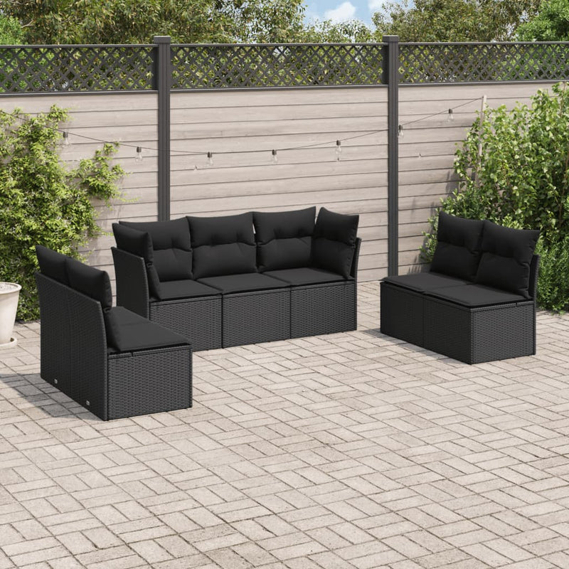vidaXL 7 Piece Garden Sofa Set with Cushions Black Poly Rattan