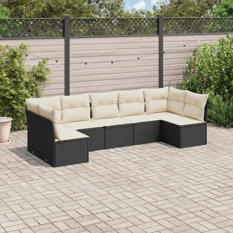 vidaXL 7 Piece Garden Sofa Set with Cushions Black Poly Rattan