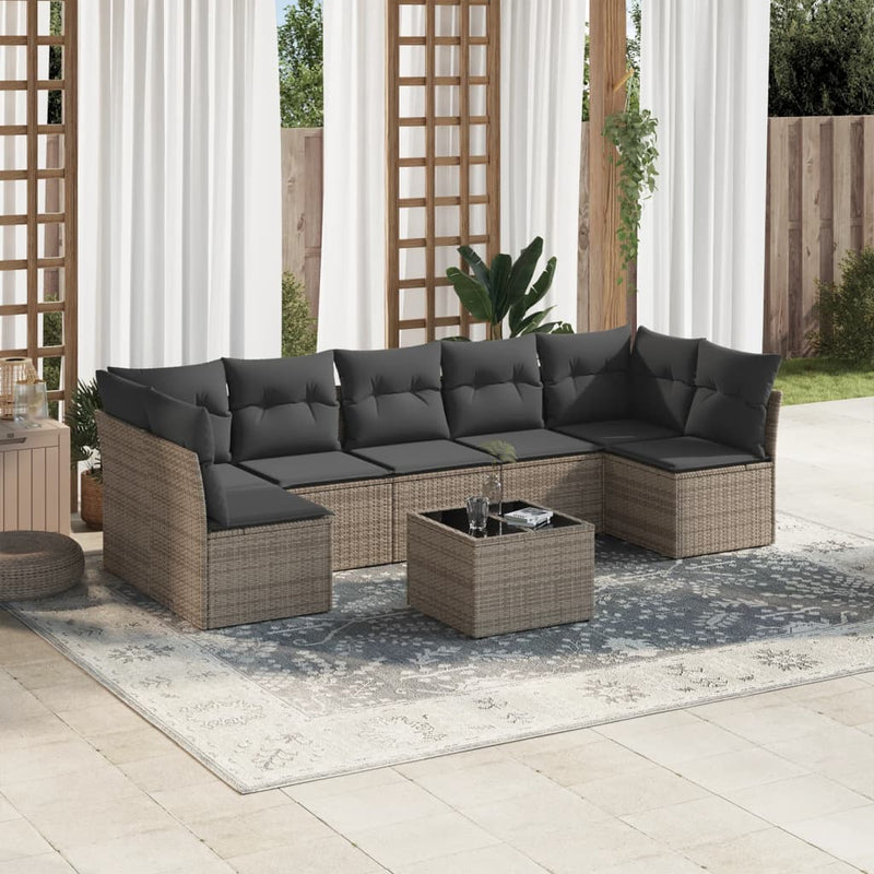 8 Piece Garden Sofa Set with Cushions Grey Poly Rattan