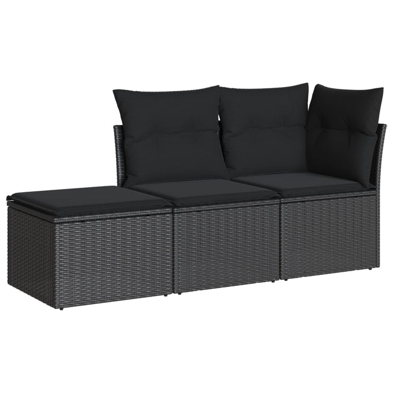 vidaXL 3 Piece Garden Sofa Set with Cushions Black Poly Rattan