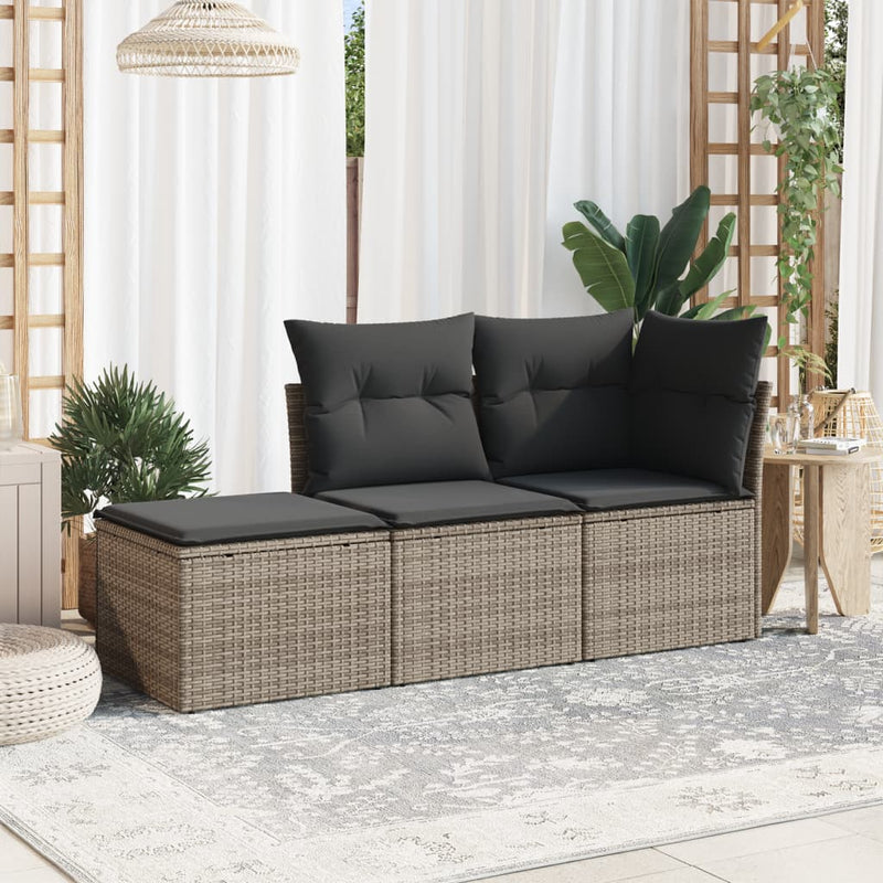 vidaXL 3 Piece Garden Sofa Set with Cushions Grey Poly Rattan