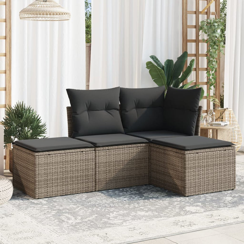 4 Piece Garden Sofa Set with Cushions Grey Poly Rattan