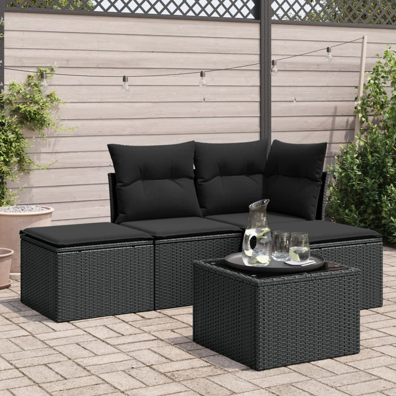 vidaXL 5 Piece Garden Sofa Set with Cushions Black Poly Rattan