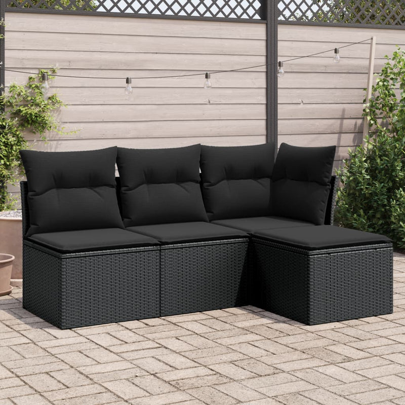 vidaXL 4 Piece Garden Sofa Set with Cushions Black Poly Rattan
